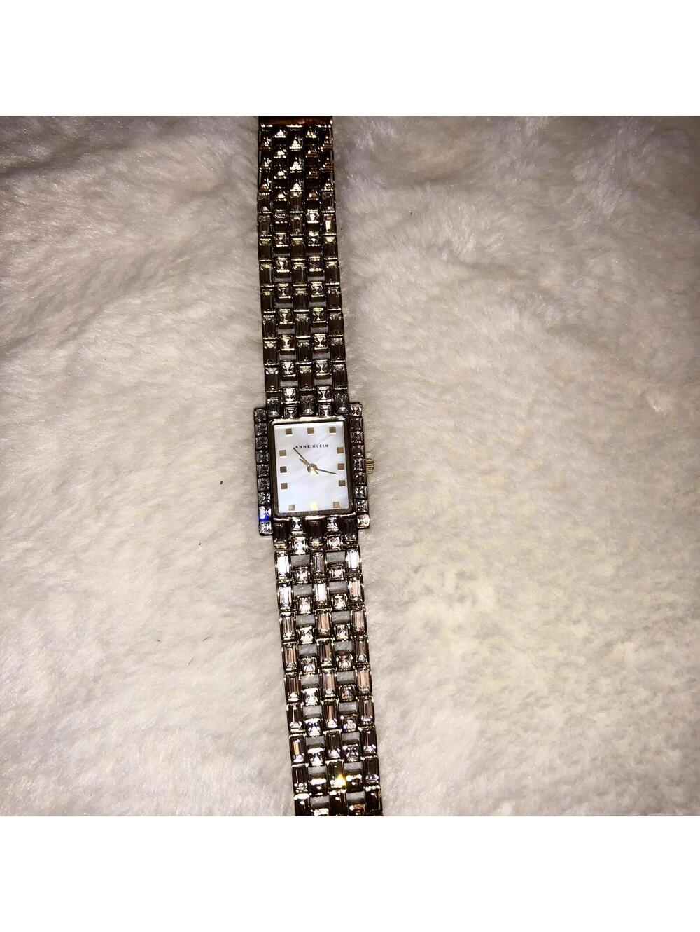 ANNE KLEIN AK/1056 753H CRYSTAL DIAMOND MOTHER OF PEARL WATCH GOLD SILVER SQUARE